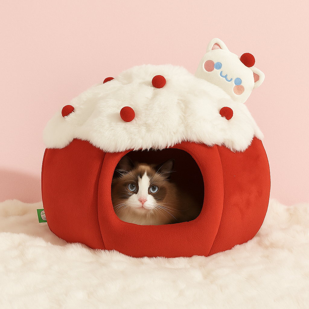 Niche pour chat | forme fraise gourmande et douillette đ