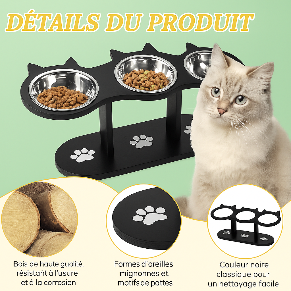 Gamelle pour chat | surélevée triple