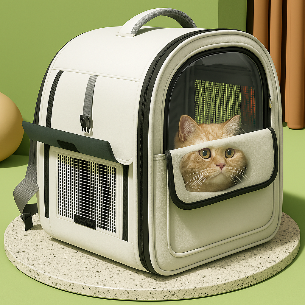 Sac à dos de transport pour chat — fenêtre frontale, maille latérale, port confortable