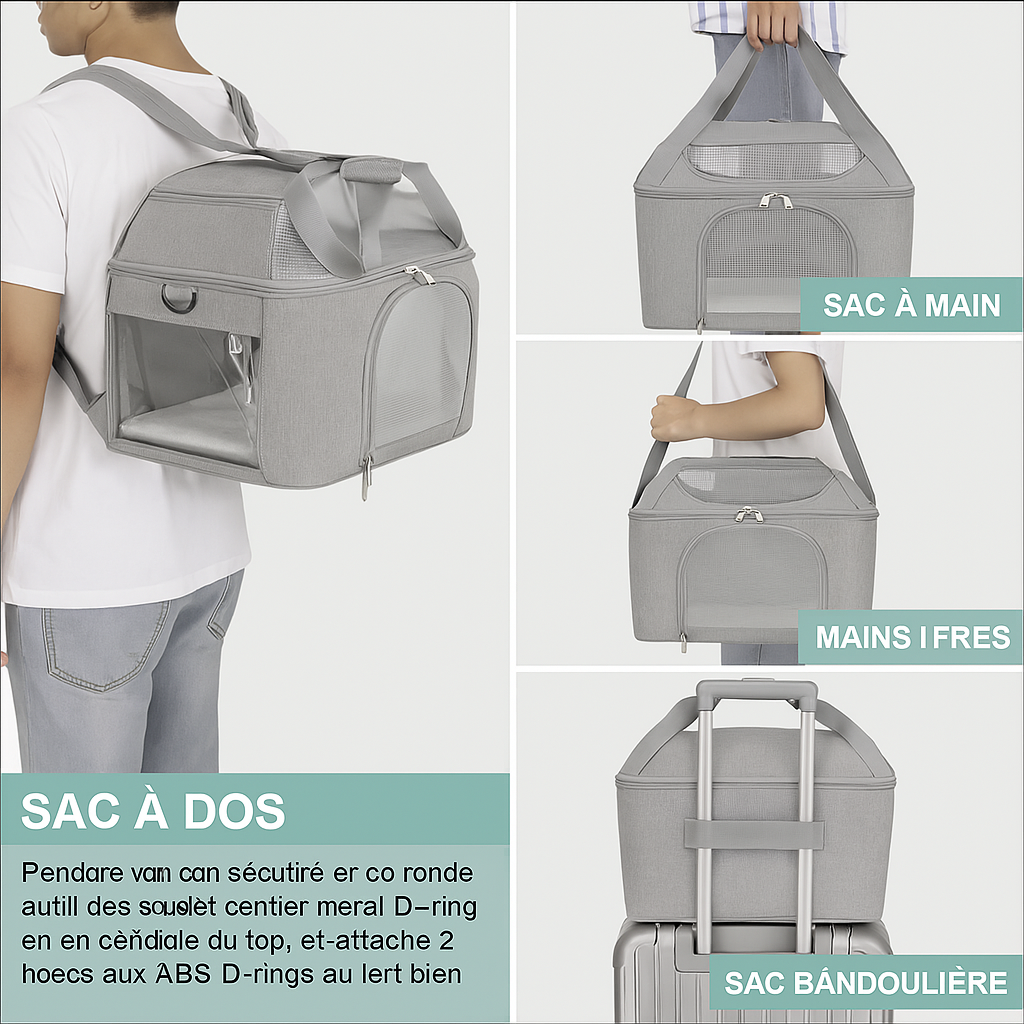 Sac de transport pour chat cabas — respirant, stable et confortable