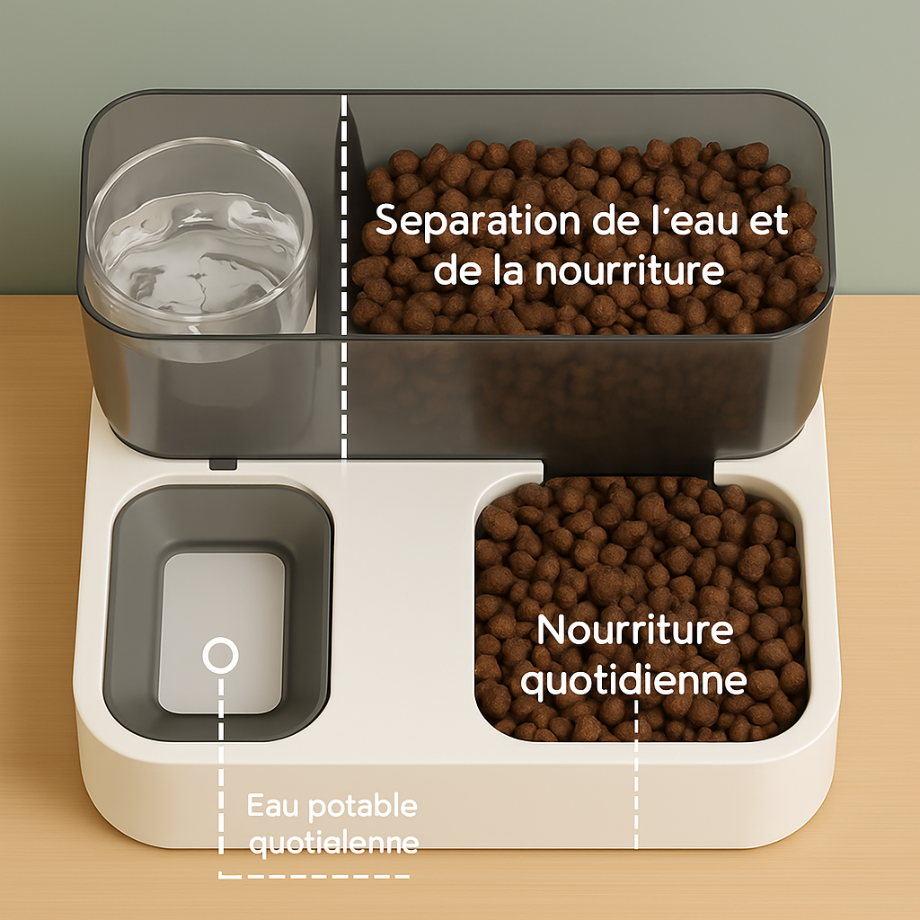 Distributeur à croquettes pour chat | eau toujours à disposition