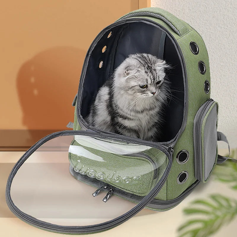 Sac à dos de transport pour chat — dôme transparent, ventilé et anti-griffure