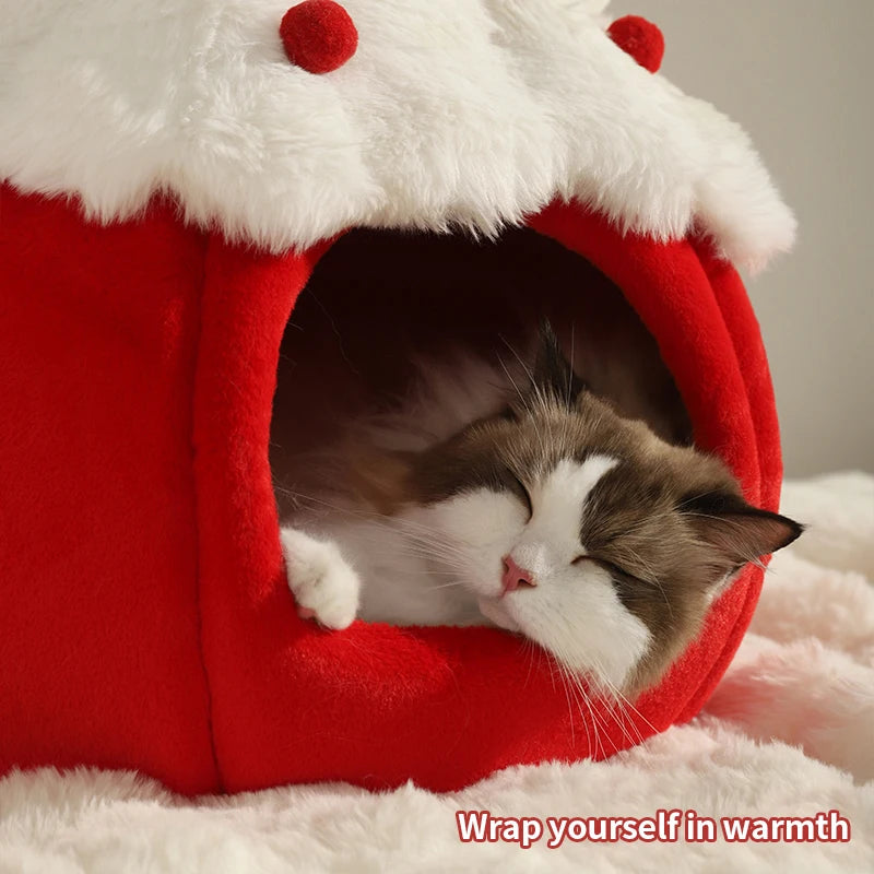 Niche pour chat | forme fraise gourmande et douillette đ