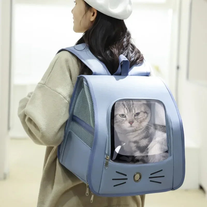 Sac à dos de transport pour chat — grande fenêtre, style chat, port confortable