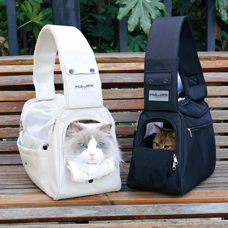 Sac de transport pour chat bandoulière — compact, respirant et chic en ville