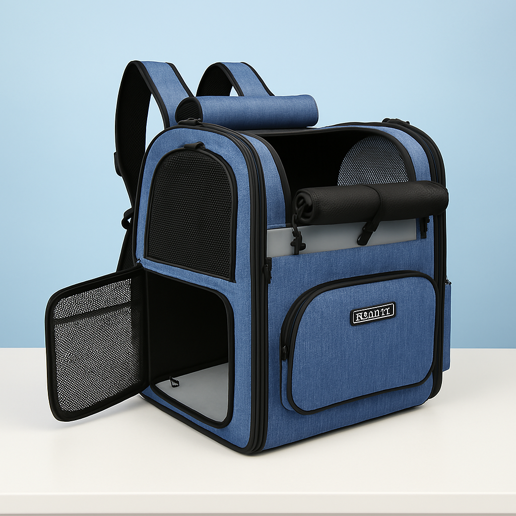 Sac à dos de transport pour chat — ergonomique, grande ouverture haut + face