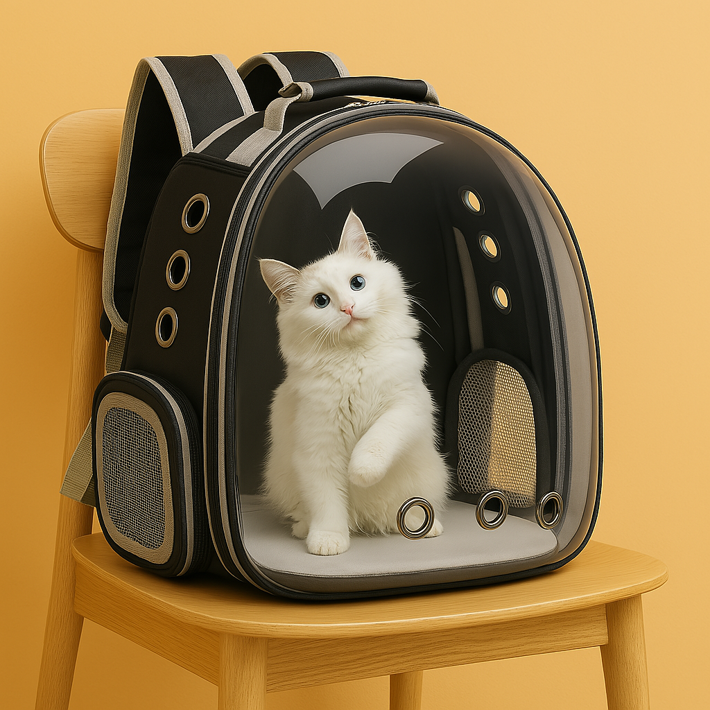 Sac à dos de transport pour chat transparent — vue panoramique et aération 360
