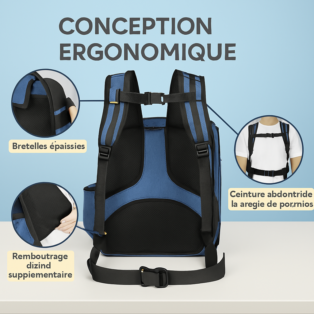 Sac à dos de transport pour chat — ergonomique, grande ouverture haut + face