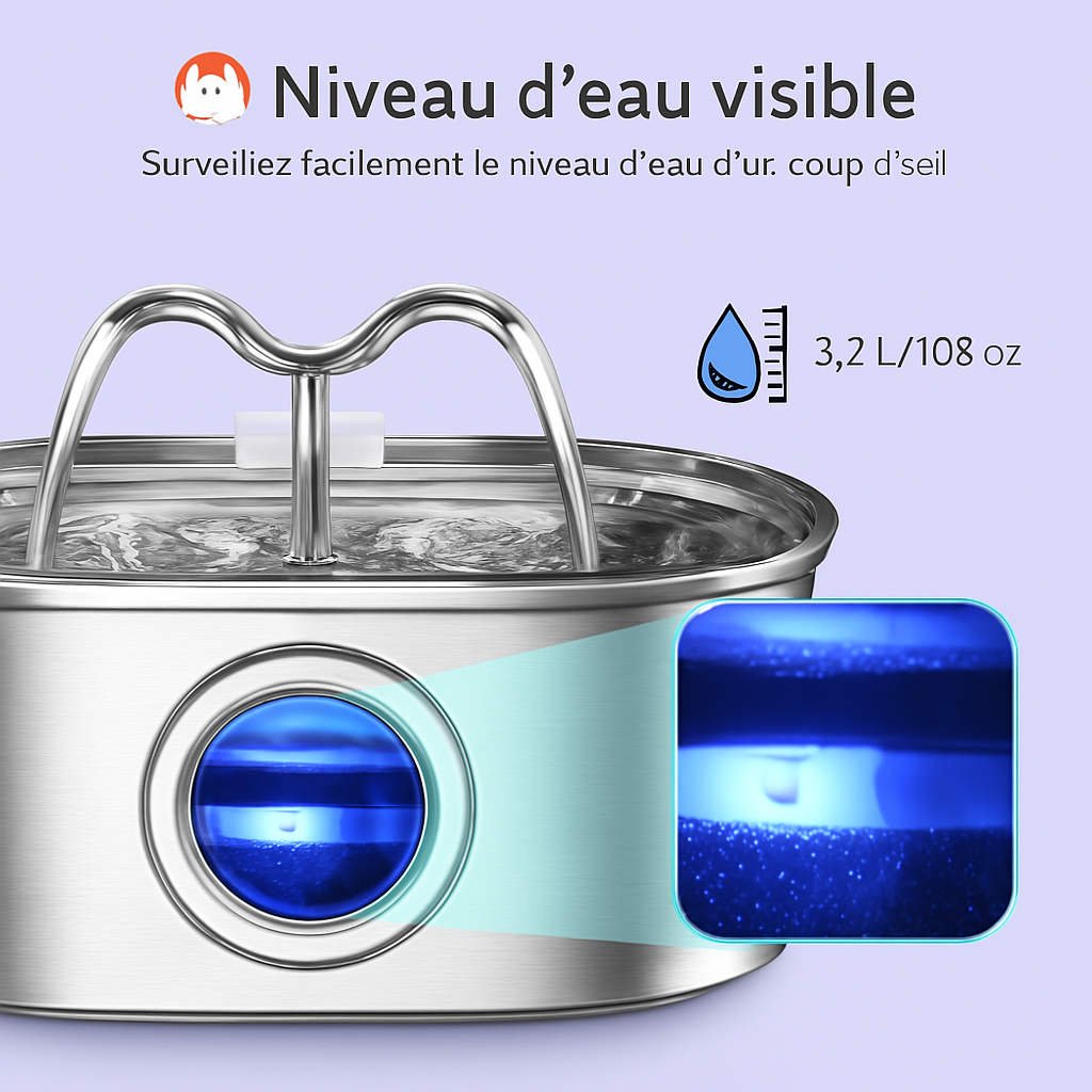 Fontaine Ă eau pour chat | En inox LED