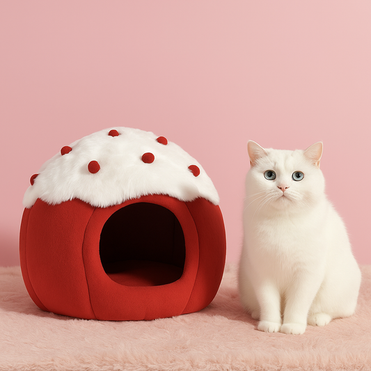 Niche pour chat | forme fraise gourmande et douillette 🍓