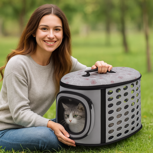 Sac de transport pour chat cylindrique — ventilation 360° et accès par le haut