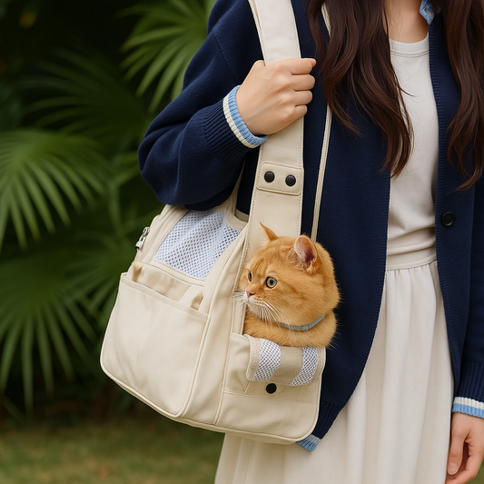 Sac de transport pour chat bandoulière — compact, respirant et chic en ville