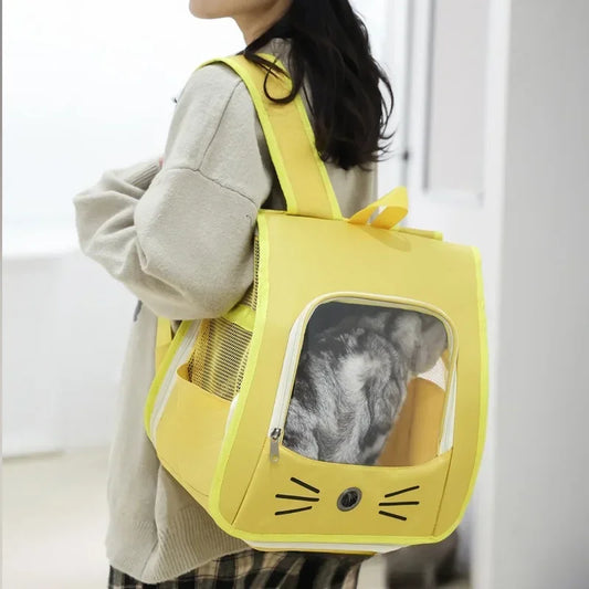 Sac à dos de transport pour chat — grande fenêtre, style chat, port confortable