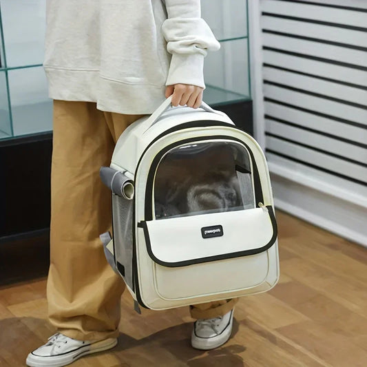Sac à dos de transport pour chat — fenêtre frontale, maille latérale, port confortable