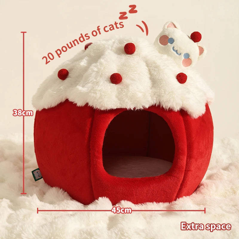 Niche pour chat | forme fraise gourmande et douillette 🍓