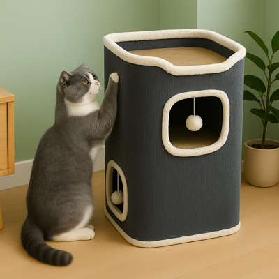 Niche pour chat | 2 en 1 refuge  aire de jeu