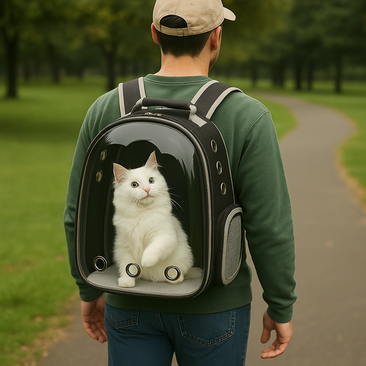 Sac à dos de transport pour chat transparent — vue panoramique et aération 360
